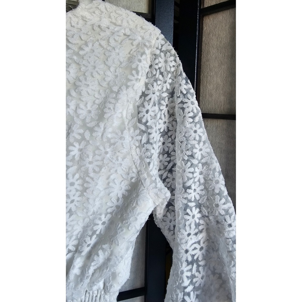 EMBER White Floral Lace Peplum Blouse Boho Flutter Sleeve Top Women's M - Picture 5 of 8